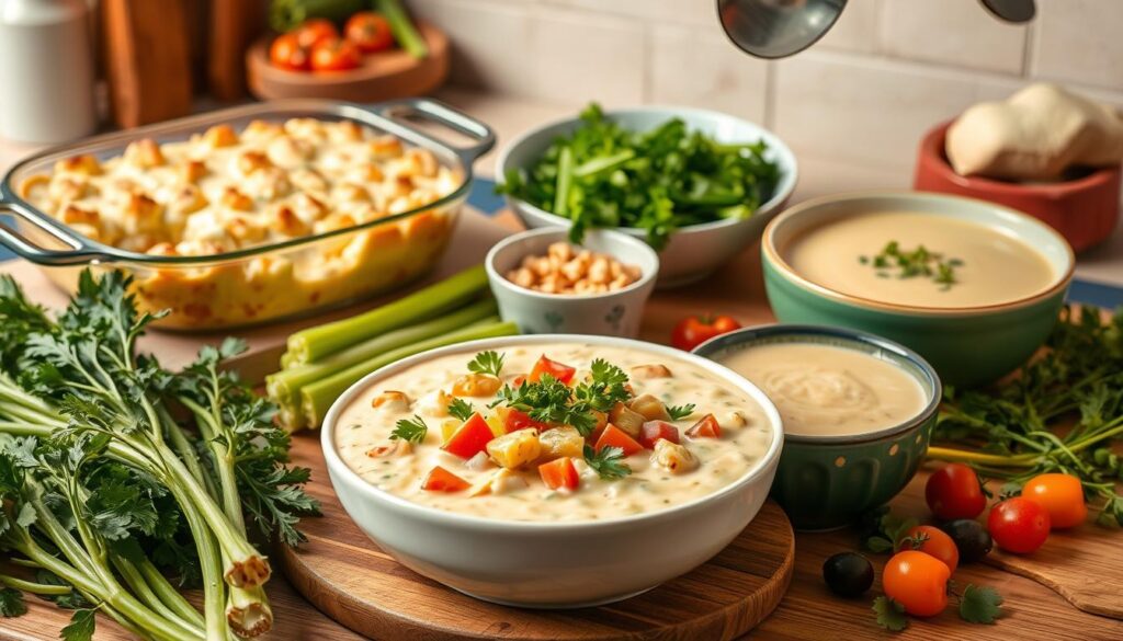 Smooth cream of celery soup served warm with a drizzle of cream, capturing homemade goodness in every bite.
