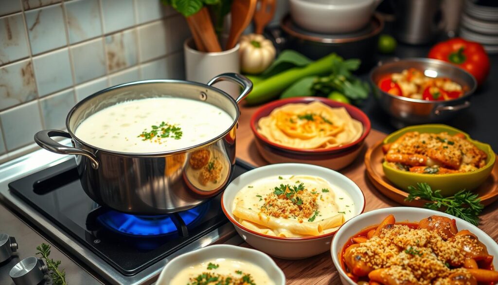 Delicious cream of celery soup in a rustic bowl, with a light garnish of celery leaves for a fresh and hearty look.