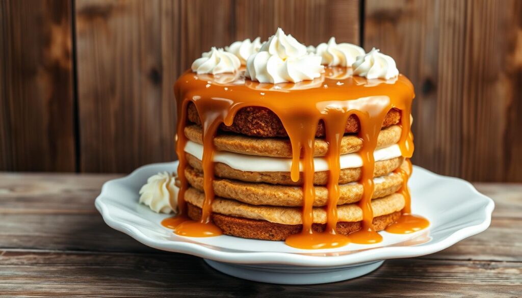 Deliciously rich salted butter caramel cake with a golden-brown crust and smooth caramel glaze, perfect for indulgent dessert lovers.