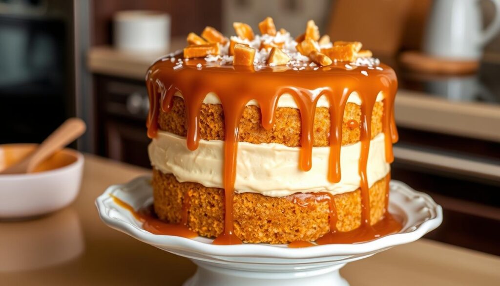 Moist salted butter caramel cake topped with luscious caramel sauce and a hint of sea salt, crafted to satisfy every sweet and salty craving.