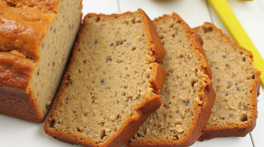 Golden brown banana bread recipe with overripe bananas