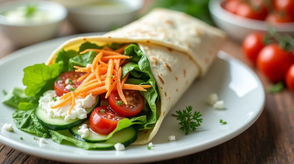 Viral cottage cheese wrap recipe with colorful toppings