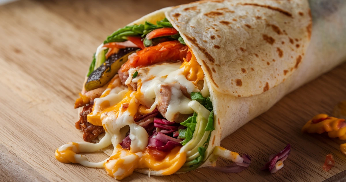 Low-carb cheese wrap with fresh veggie fillings